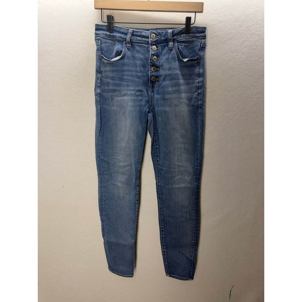 American Eagle Super Hi-Rise Jegging Womens 10 Blue Button Fly Stretch 3635